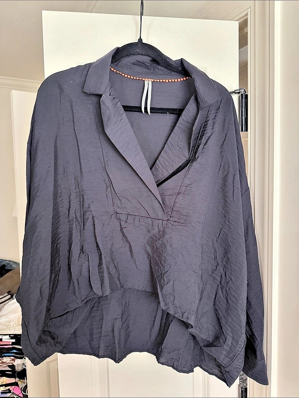 Anthropologie Charcoal Draped Blouse Size Medium